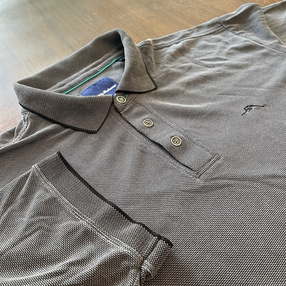Tommy Bahama Polo Shirt Mens XL Gray Geometric Short Sleeve Modal Polyester